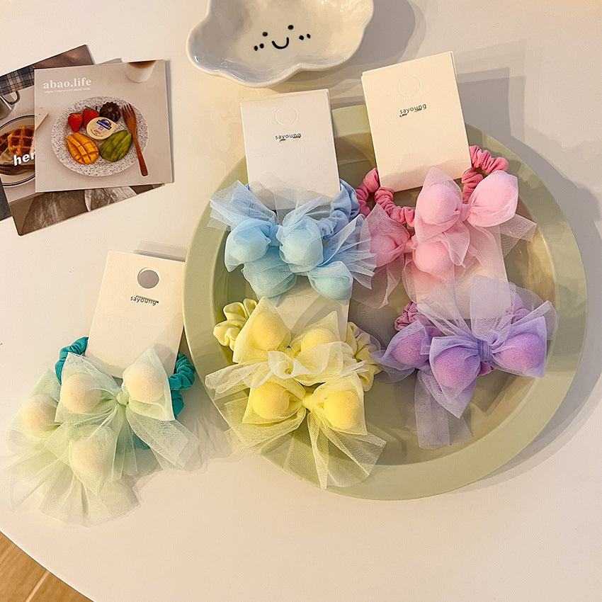 Wholesale Mesh Ball Bow Fabric Hair Scrunchies